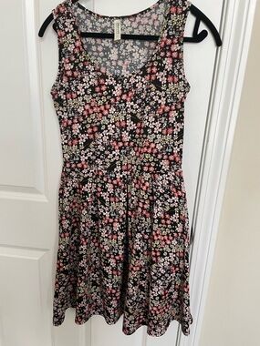 Floral Sleeveless Fit & Flare Dress - Black with Pink Floral